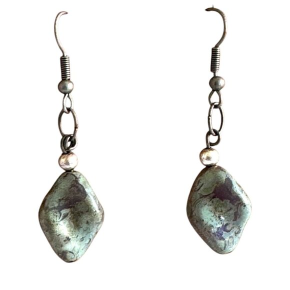 Jewelry - Green Picasso Twist Earrings Antique Silver Hooks #375